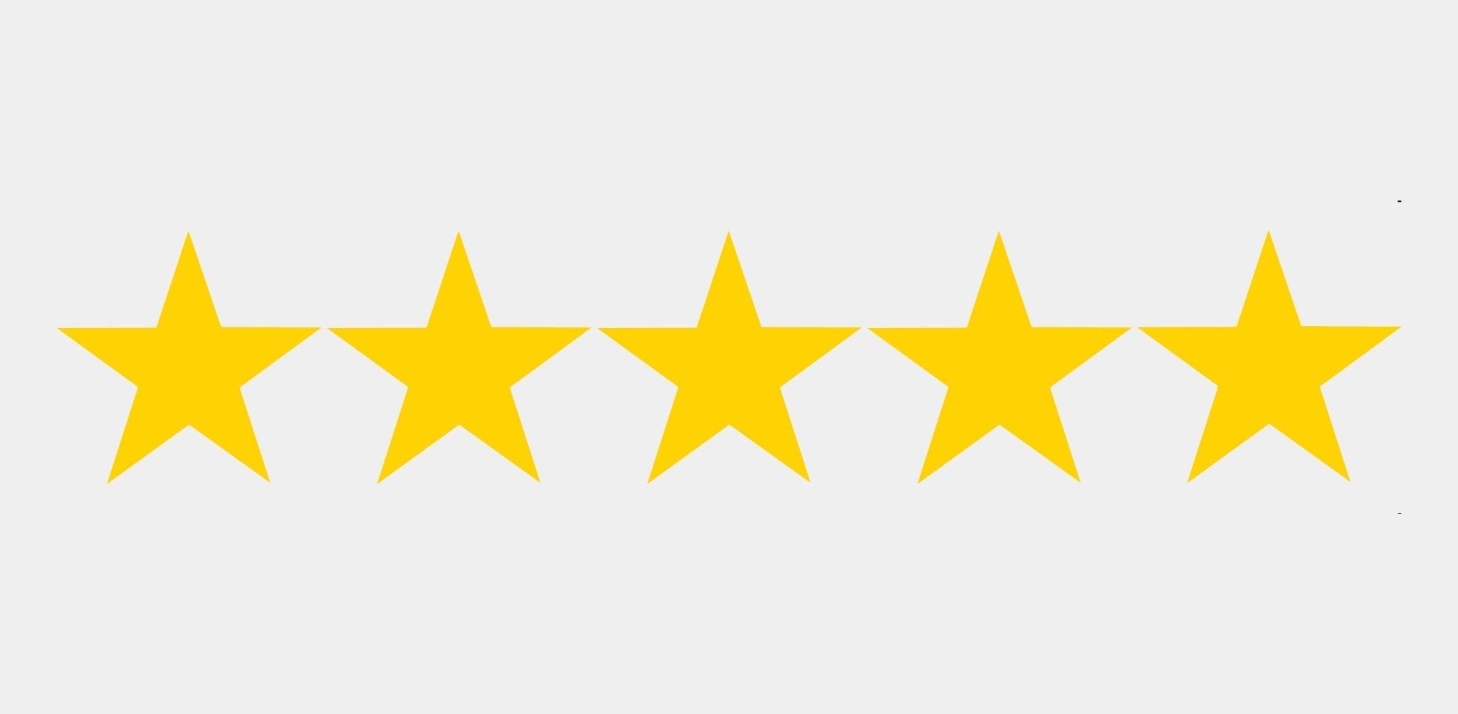 Five gold stars in a row, representing a perfect five-star customer rating.