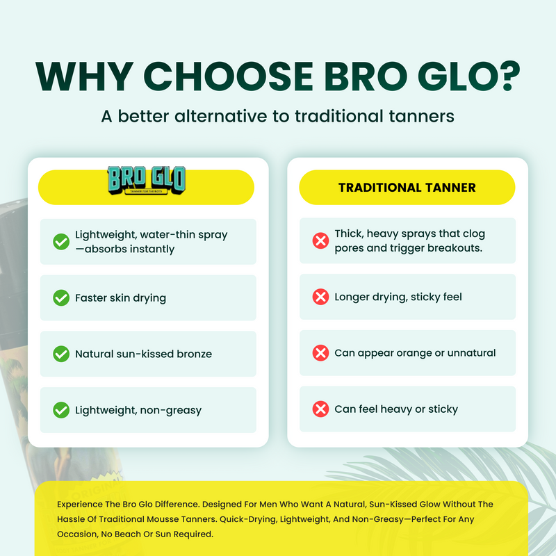 Comparison chart showing benefits of spray tanning versus traditional tanning methods side by side.