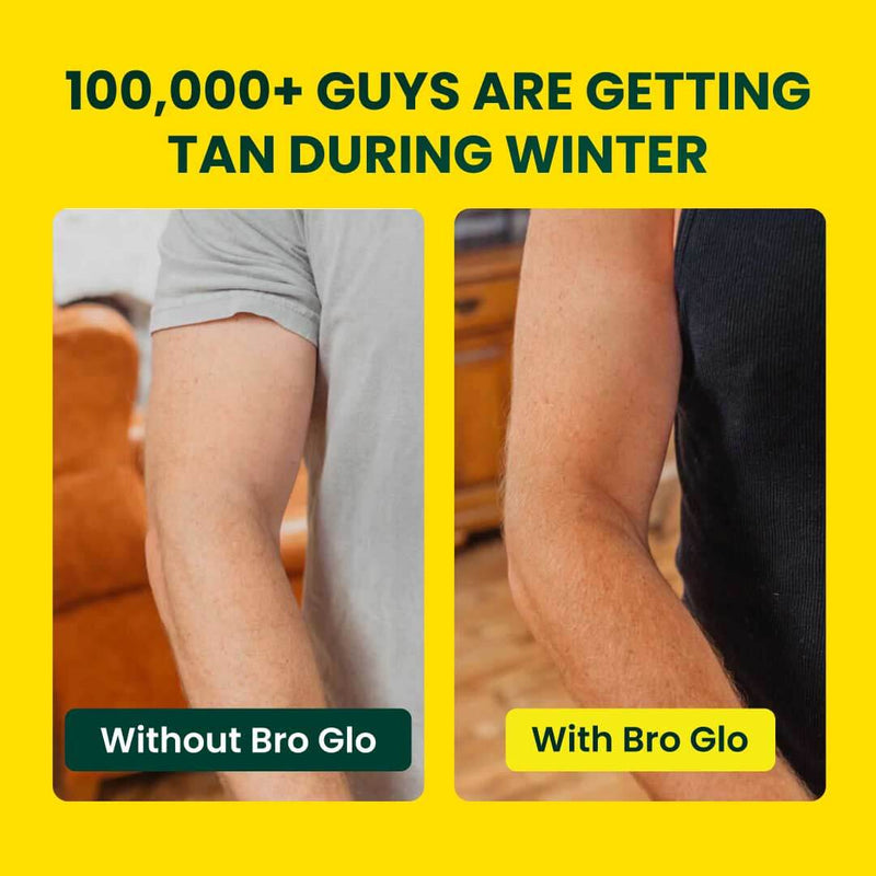 Two side-by-side arm comparisons showing pale skin on the left and bronzed skin on the right.