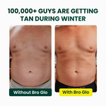 Shirtless male torso comparison showing untanned skin on left and tanned skin on right.